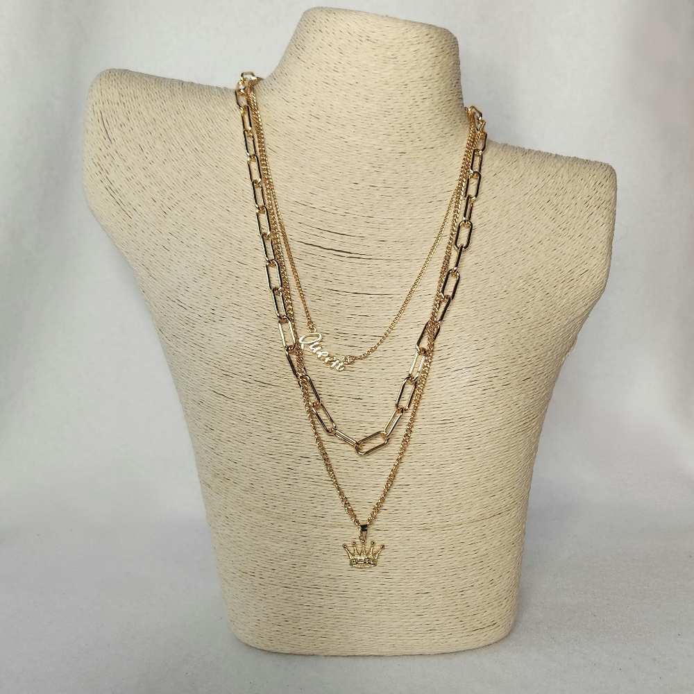 Izzy & Liv Queen Three Piece Gold Plated Necklace Elegant Layered Necklace
